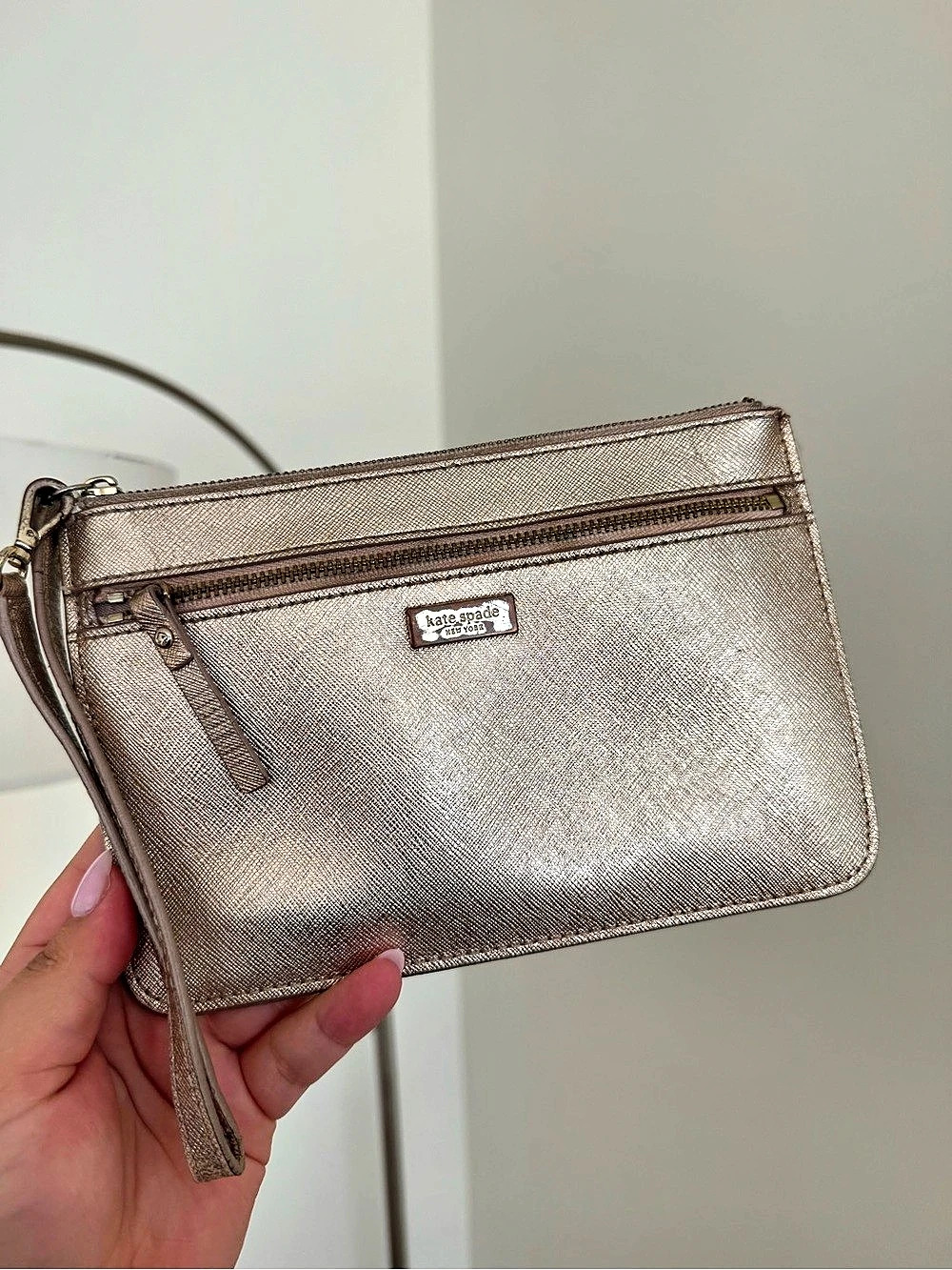 kate spade new york Metallic Saffiano Leather Wristlet Pouch Pink